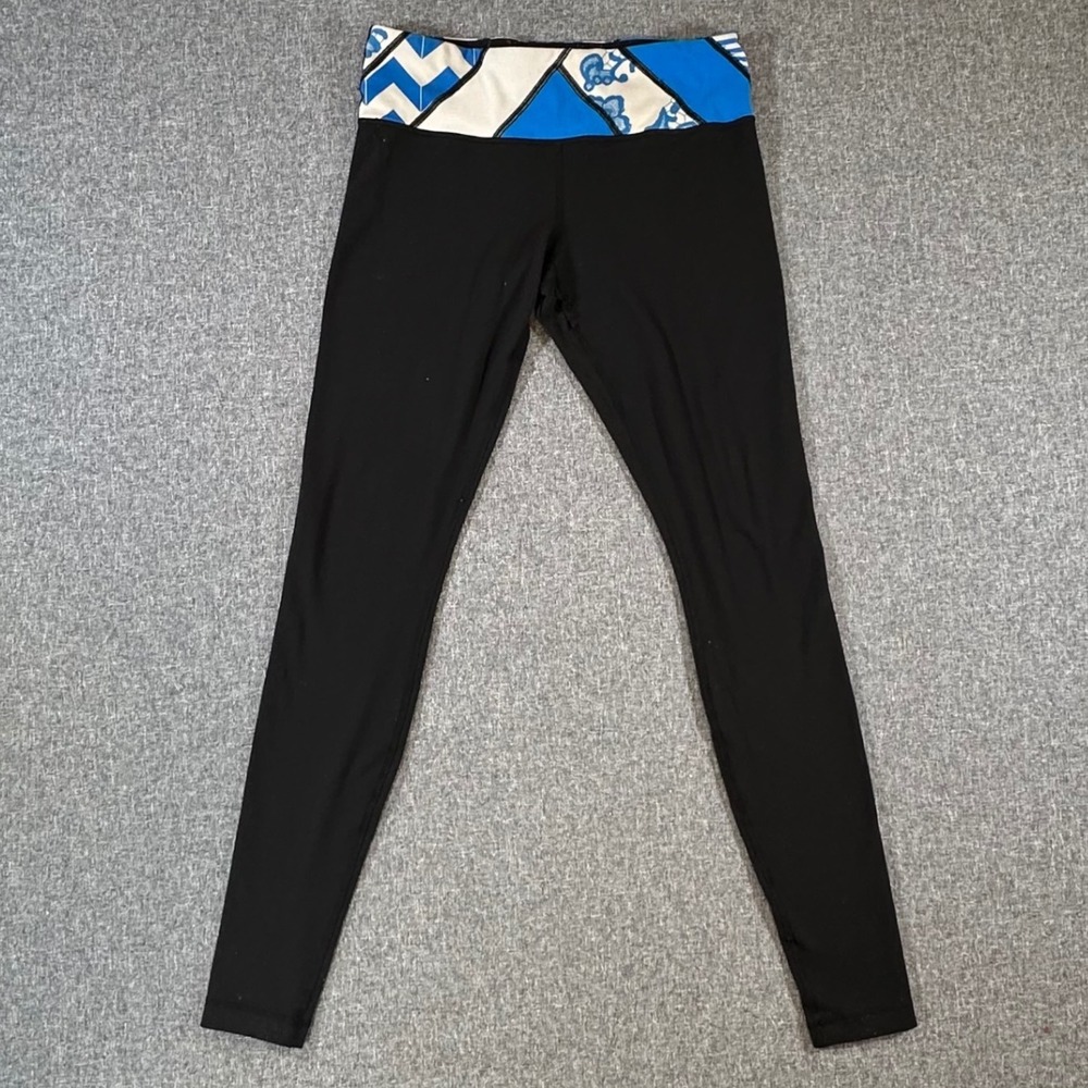 Lululemon Wunder Under Leggings Black Blue Geometric Yoga Pants Womens 8 27x30